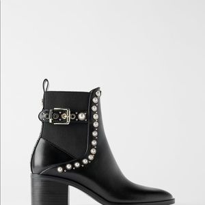 Pearl and stud mid-heel ankle boots.